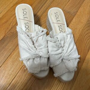 Sole Society Women's Carima 1 Linen Wedge Heeled Espadrilles Sandals Size 7